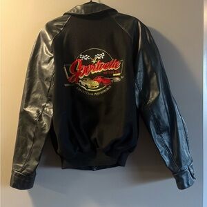 Corvette Motors Embroidered Bomber Jacket - Black with Red Accent